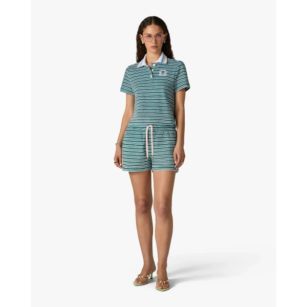 Casablanca Teal Striped Towelling Short Sleeve Polo Shirt | Polo Shirt | Coveti