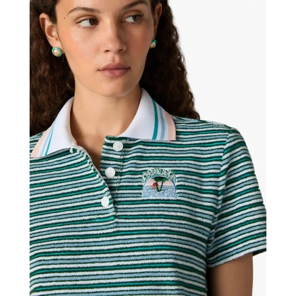 Casablanca Teal Striped Towelling Short Sleeve Polo Shirt | Polo Shirt | Coveti