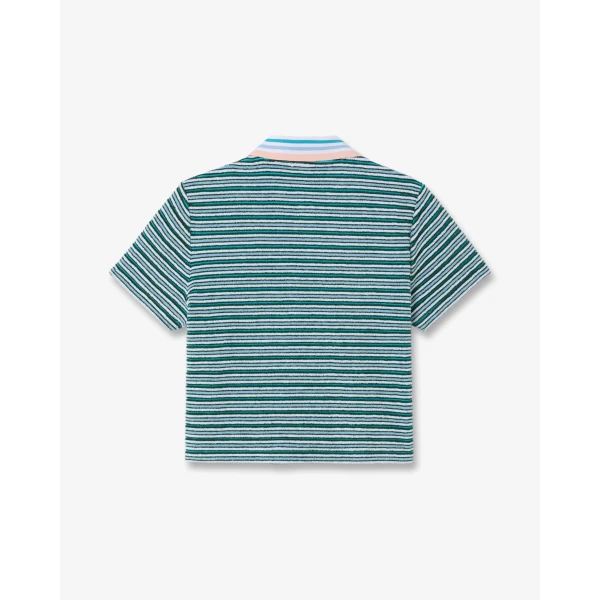 Casablanca Teal Striped Towelling Short Sleeve Polo Shirt | Polo Shirt | Coveti