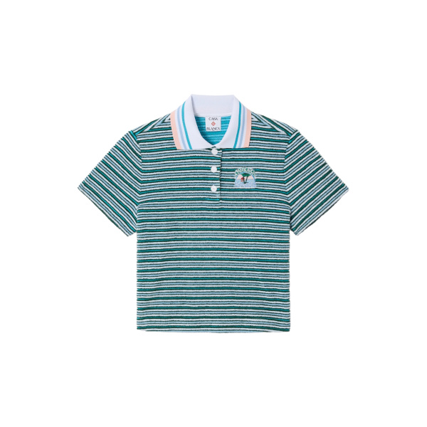 Casablanca Teal Striped Towelling Short Sleeve Polo Shirt | Polo Shirt | Coveti
