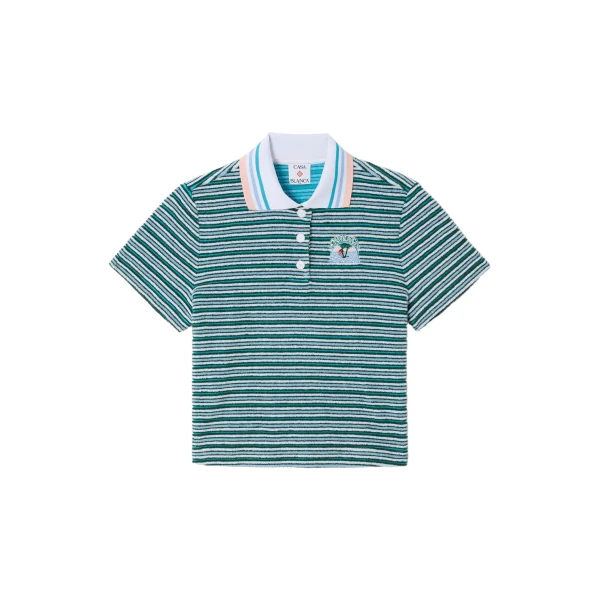 Casablanca Teal Striped Towelling Short Sleeve Polo Shirt | Polo Shirt | Coveti