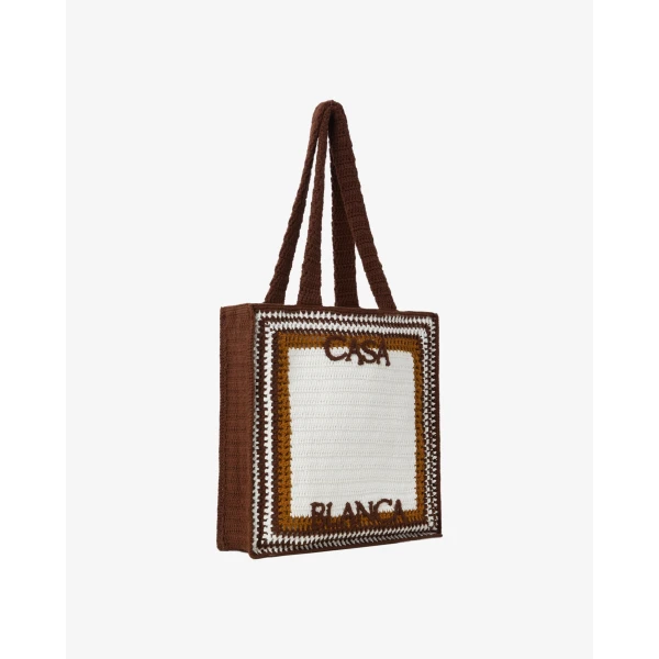 Casablanca White & Brown Crochet Bag | Totes & Top-Handle Bags | Coveti
