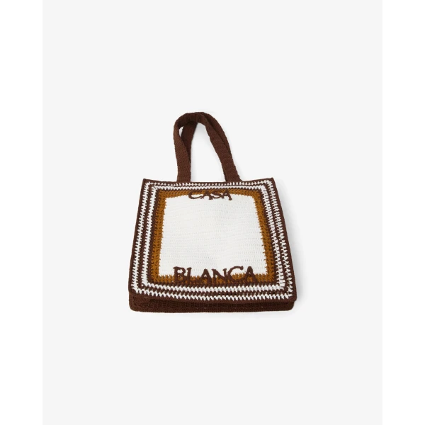 Casablanca White & Brown Crochet Bag | Totes & Top-Handle Bags | Coveti