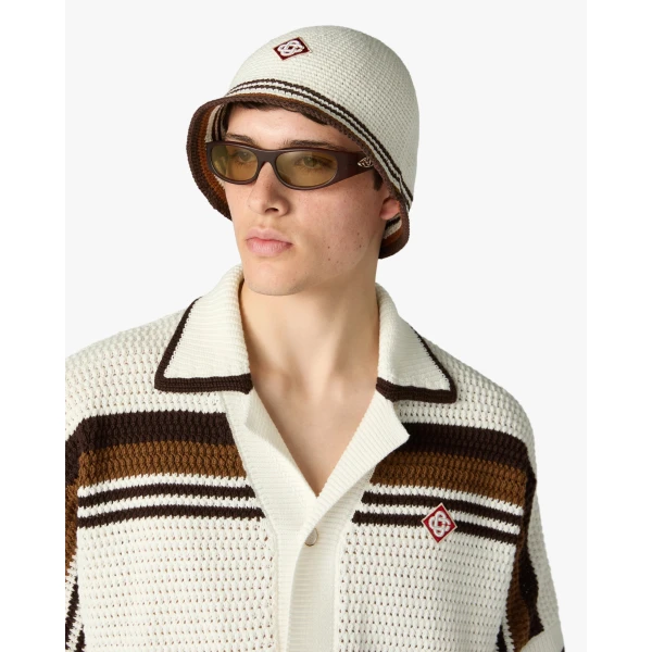 Casablanca White & Brown Stripe Crochet Hat | Hats | Coveti