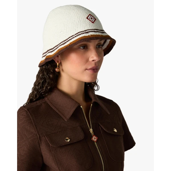 Casablanca White & Brown Stripe Crochet Hat | Hats | Coveti