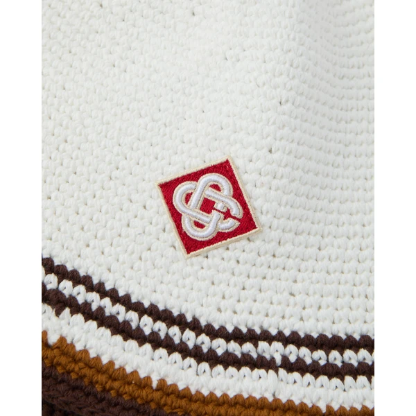 Casablanca White & Brown Stripe Crochet Hat | Hats | Coveti