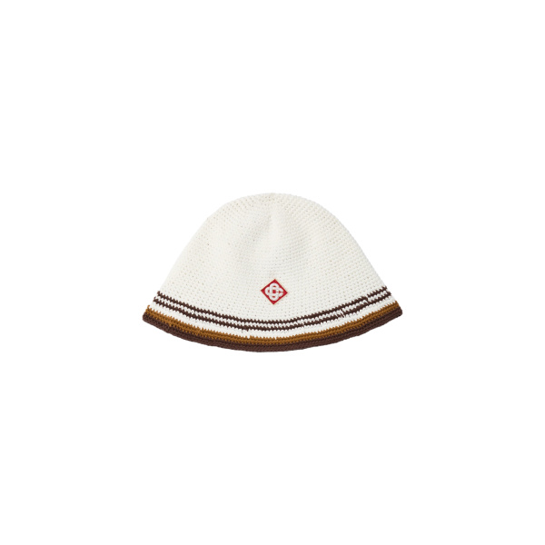 Casablanca White & Brown Stripe Crochet Hat | Hats | Coveti