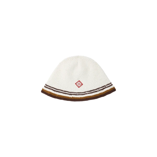 White & Brown Stripe Crochet Hat