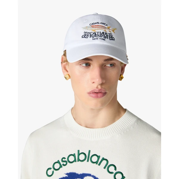 Casablanca White Casa Kaspia New York Embroidered Cap | Hats | Coveti