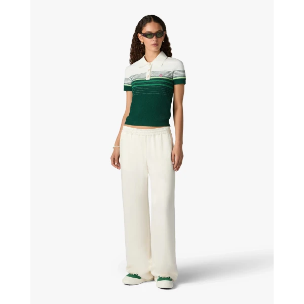 Casablanca White & Green Boucle Stripe Short Sleeve Polo Shirt | Polo Shirt | Coveti