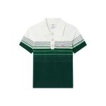 Casablanca White & Green Boucle Stripe Short Sleeve Polo Shirt | Polo Shirt | Coveti