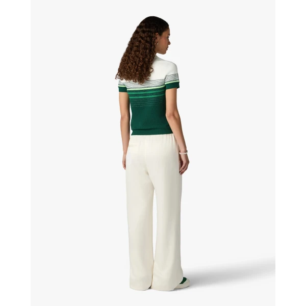Casablanca White & Green Boucle Stripe Short Sleeve Polo Shirt | Polo Shirt | Coveti