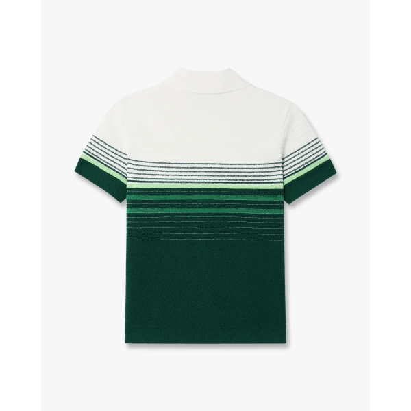 Casablanca White & Green Boucle Stripe Short Sleeve Polo Shirt | Polo Shirt | Coveti
