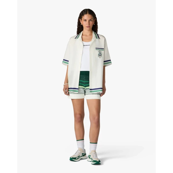 Casablanca White & Green Boucle Stripe Shorts | Shorts | Coveti