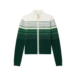 Casablanca White & Green Boucle Stripe Zip-Up Track Jacket | Jackets | Coveti