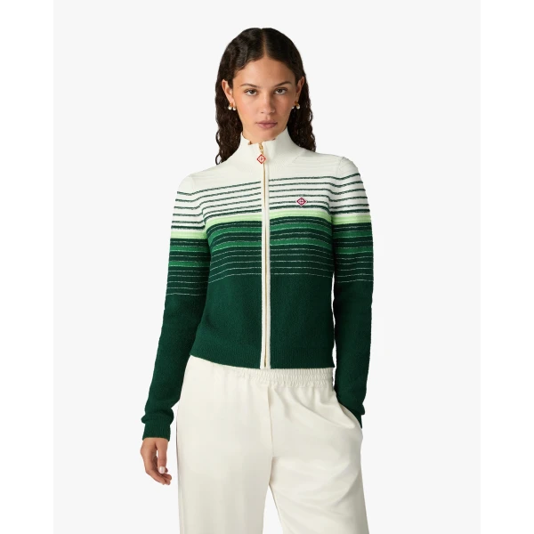Casablanca White & Green Boucle Stripe Zip-Up Track Jacket | Jackets | Coveti