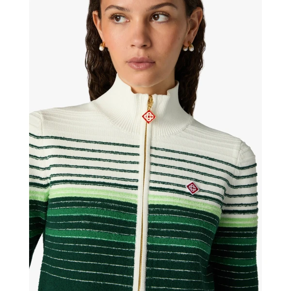 Casablanca White & Green Boucle Stripe Zip-Up Track Jacket | Jackets | Coveti