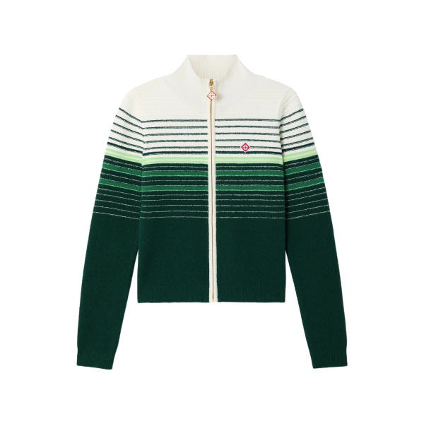 Casablanca White & Green Boucle Stripe Zip-Up Track Jacket | Jackets | Coveti
