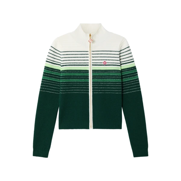 White & Green Boucle Stripe Zip-Up Track Jacket