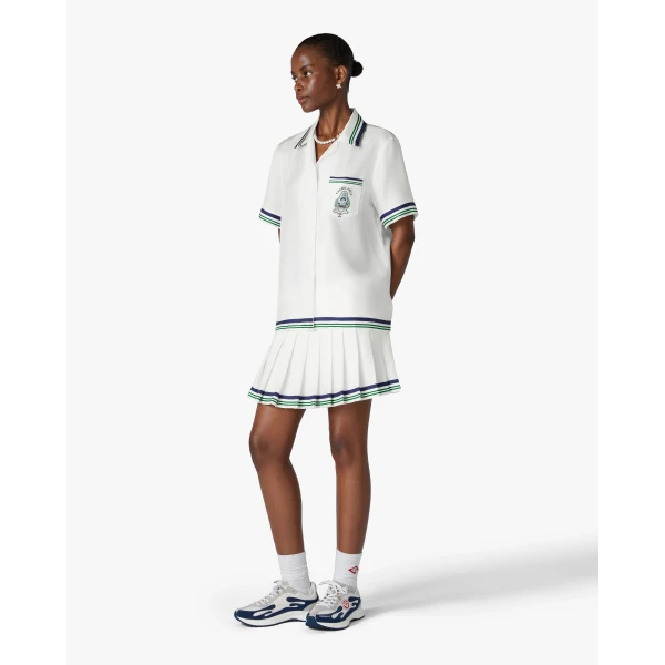 Casablanca White Hotel Emblem Pleated Mini Silk Skirt | Pleated Skirts | Coveti
