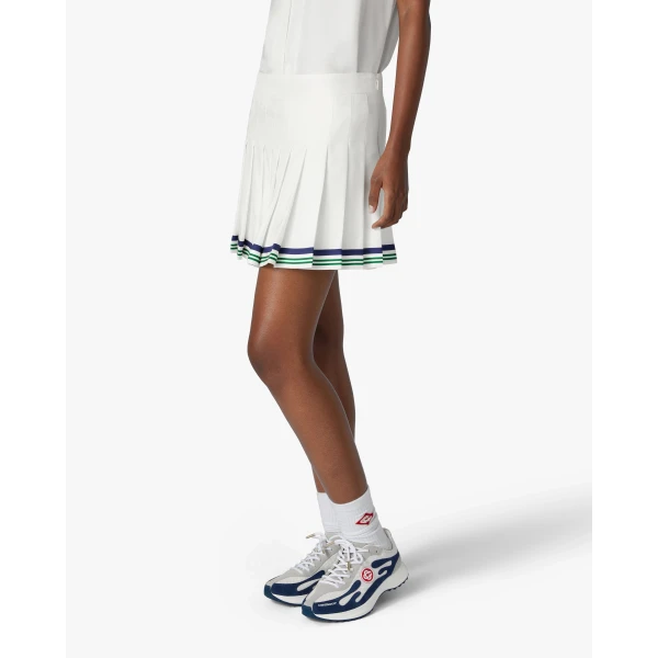 Casablanca White Hotel Emblem Pleated Mini Silk Skirt | Pleated Skirts | Coveti