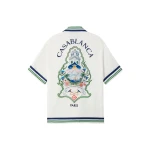 Casablanca White Hotel Emblem Short Sleeve Silk Shirt | Shirt | Coveti