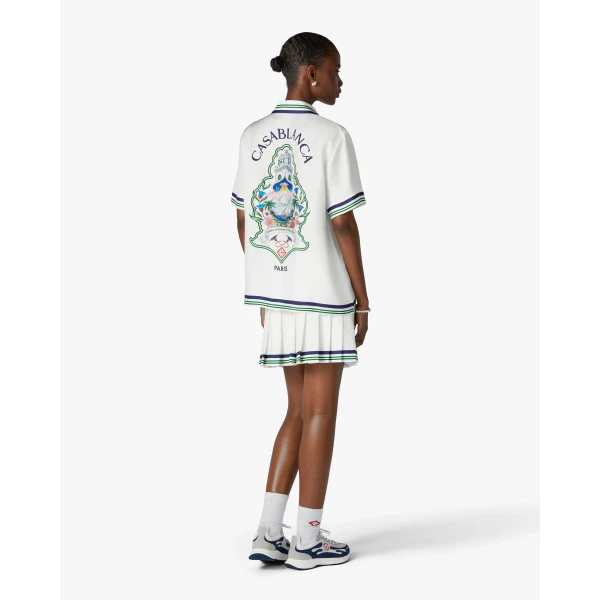 Casablanca White Hotel Emblem Short Sleeve Silk Shirt | Shirt | Coveti