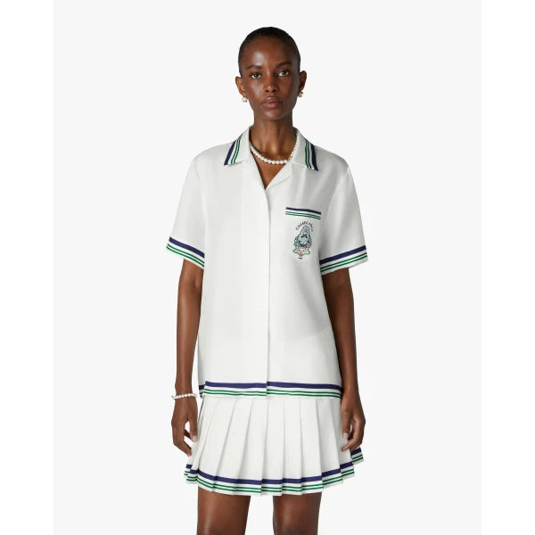 Casablanca White Hotel Emblem Short Sleeve Silk Shirt | Shirt | Coveti