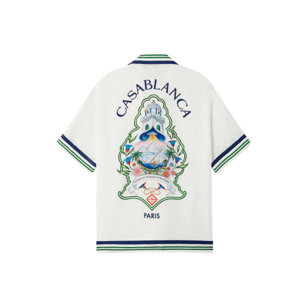 White Hotel Emblem Short Sleeve Silk Shirt