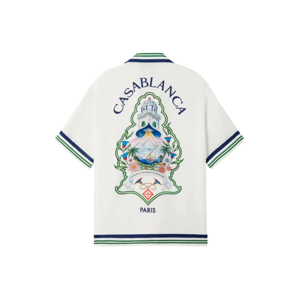 White Hotel Emblem Short Sleeve Silk Shirt
