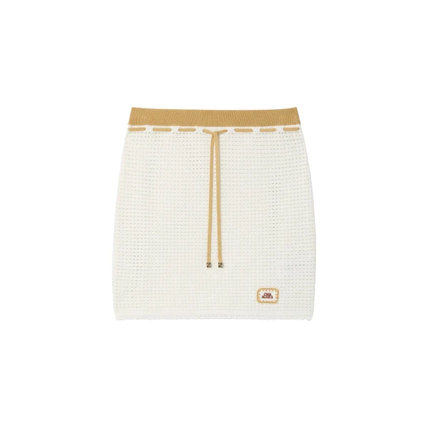 White Lace Tuck Stitch Mini Skirt