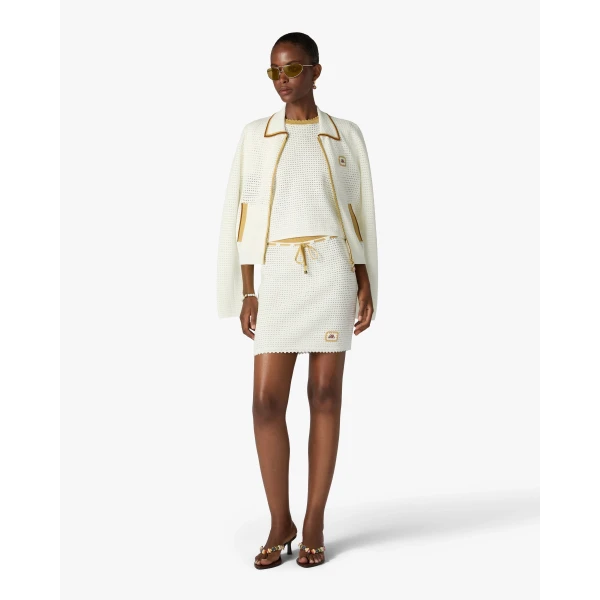 Casablanca White Lace Tuck Stitch Short Sleeve Top | Short Sleeved | Coveti