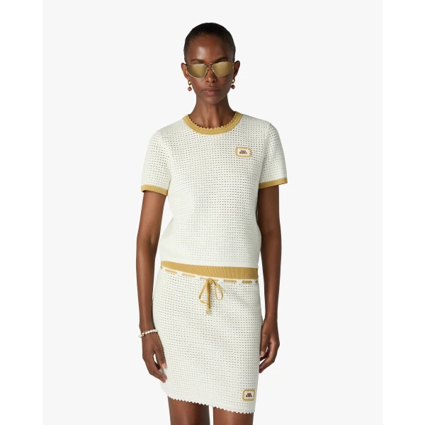 Casablanca White Lace Tuck Stitch Short Sleeve Top | Short Sleeved | Coveti