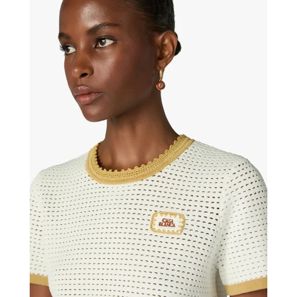 Casablanca White Lace Tuck Stitch Short Sleeve Top | Short Sleeved | Coveti