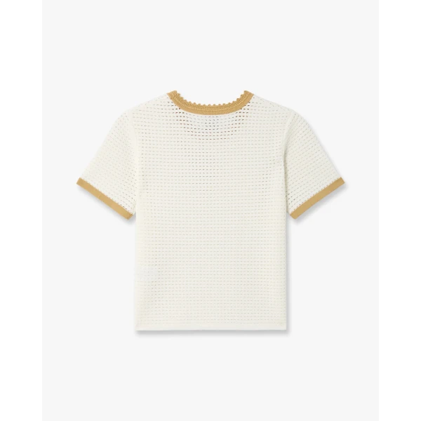 Casablanca White Lace Tuck Stitch Short Sleeve Top | Short Sleeved | Coveti