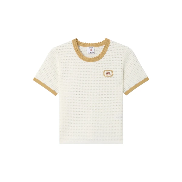 White Lace Tuck Stitch Short Sleeve Top