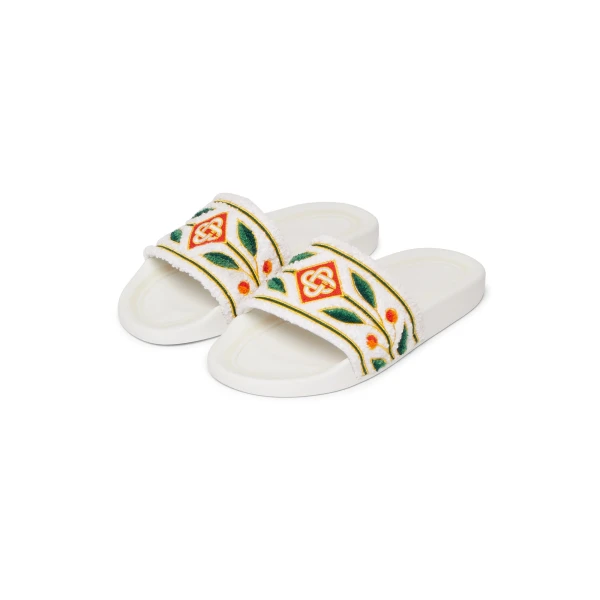 Casablanca White Laurel Terry Slides | Flip Flops & Slides | Coveti