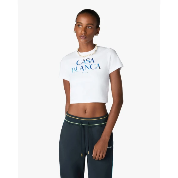 Casablanca White Meduse Stacked Logo Cropped Baby T-Shirt | T-Shirt | Coveti