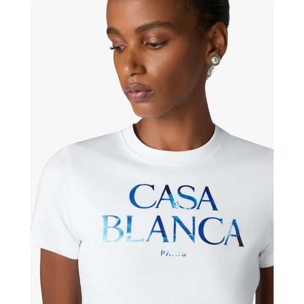 Casablanca White Meduse Stacked Logo Cropped Baby T-Shirt | T-Shirt | Coveti