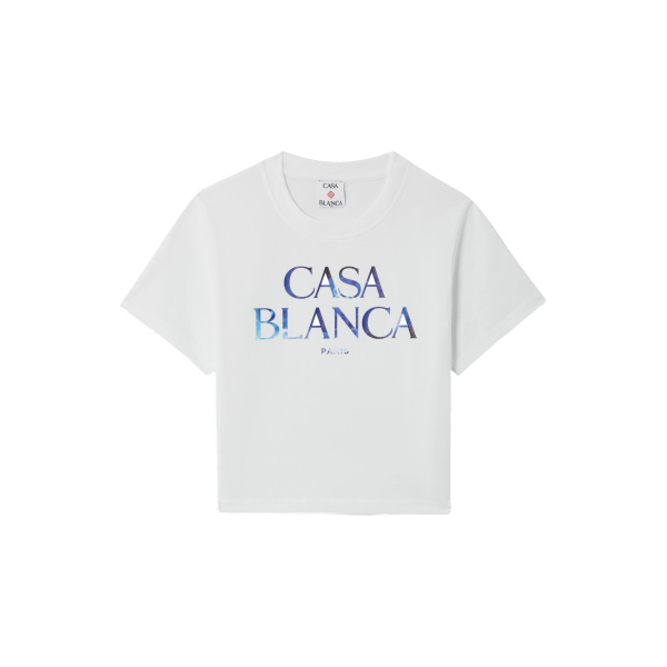 Casablanca White Meduse Stacked Logo Cropped Baby T-Shirt | T-Shirt | Coveti