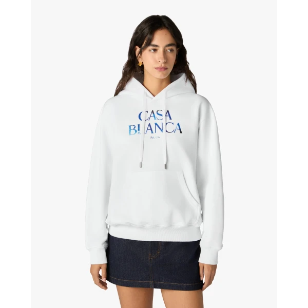 Casablanca White Meduse Stacked Logo Hooded Sweatshirt | Hoodies | Coveti