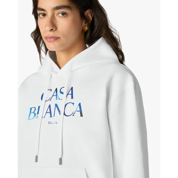 Casablanca White Meduse Stacked Logo Hooded Sweatshirt | Hoodies | Coveti