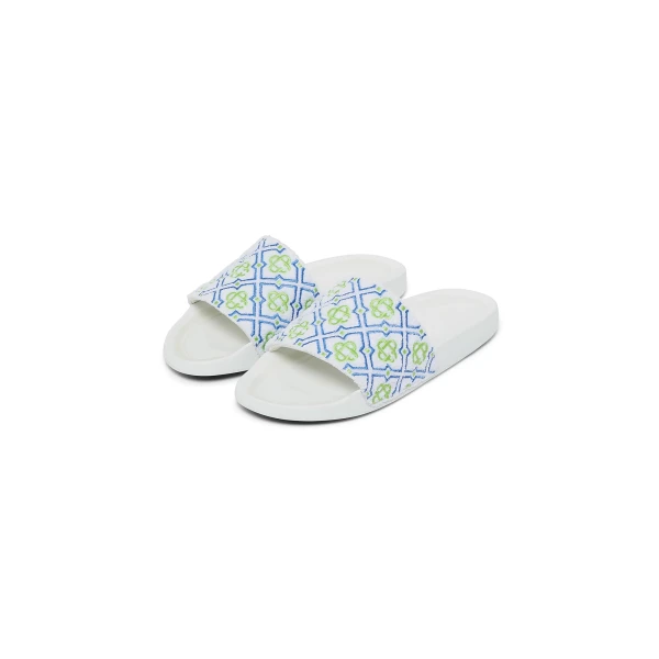 Casablanca White Monogram Pool Slides | Flip Flops & Slides | Coveti