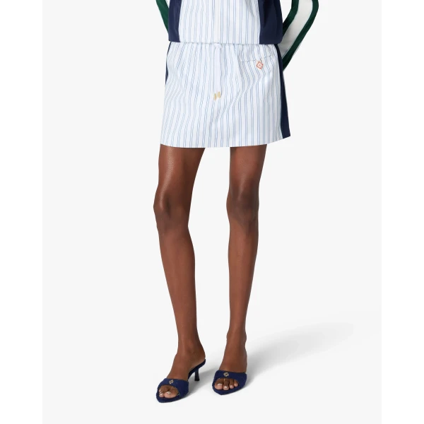 Casablanca White & Navy Pinstripe Mini Skirt | Mini Skirt | Coveti