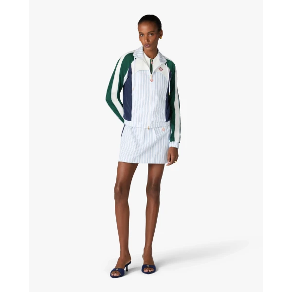 Casablanca White & Navy Pinstripe Panelled Track Jacket | Jackets | Coveti