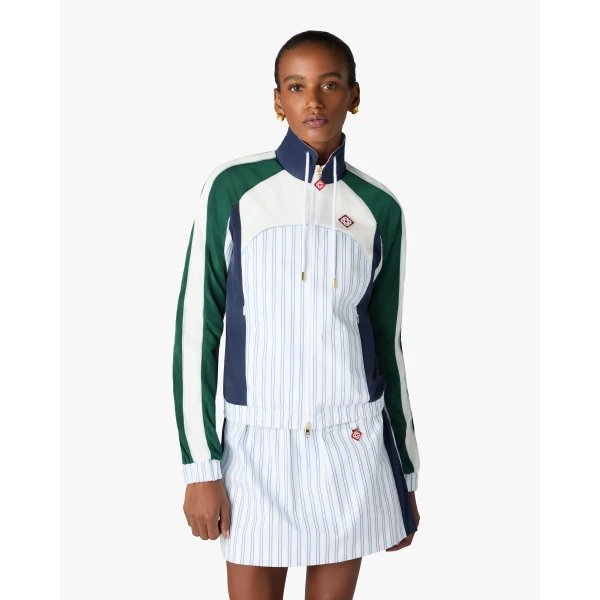 Casablanca White & Navy Pinstripe Panelled Track Jacket | Jackets | Coveti