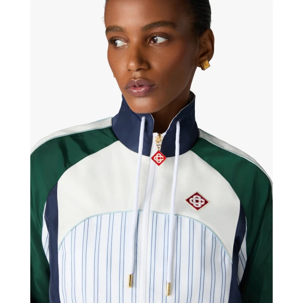Casablanca White & Navy Pinstripe Panelled Track Jacket | Jackets | Coveti