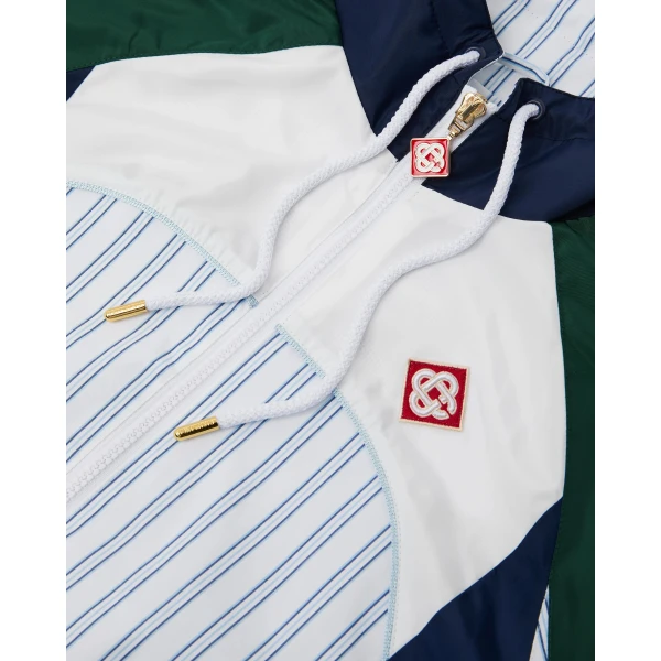 Casablanca White & Navy Pinstripe Panelled Track Jacket | Jackets | Coveti