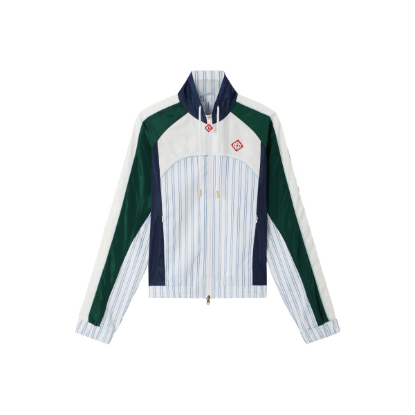 Casablanca White & Navy Pinstripe Panelled Track Jacket | Jackets | Coveti