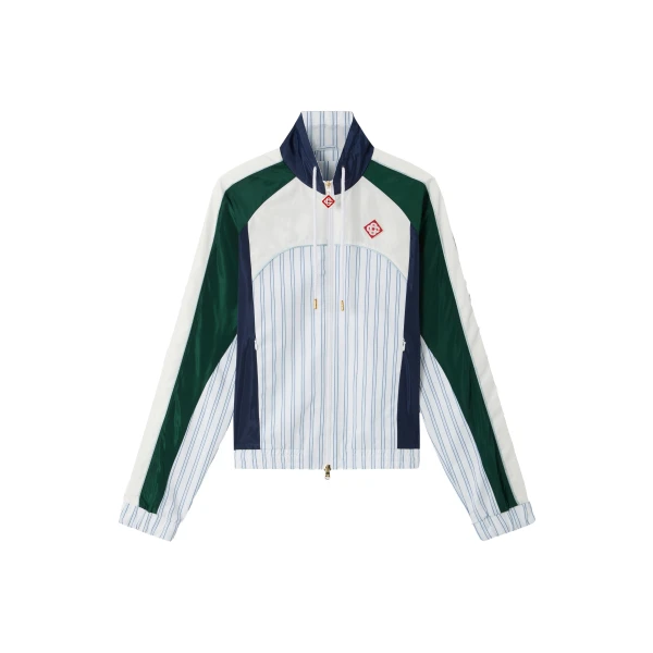 White & Navy Pinstripe Panelled Track Jacket